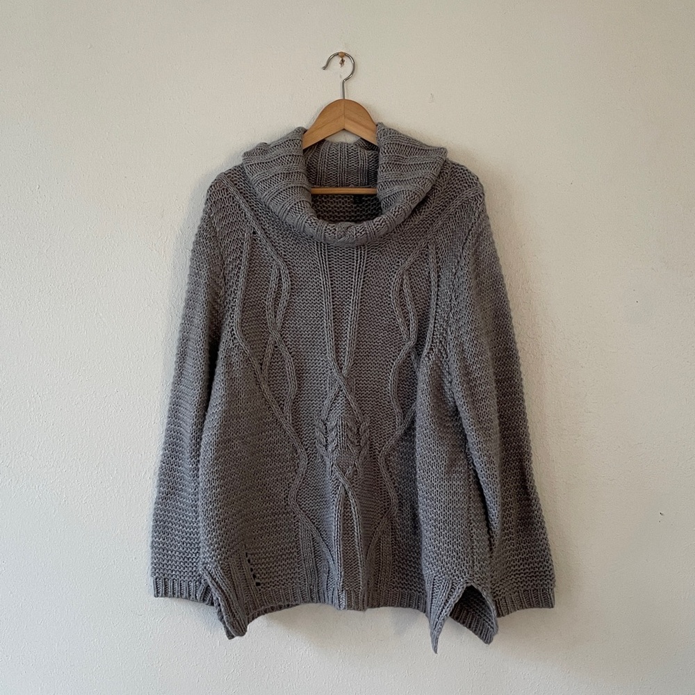 Charlotte Russe Sweater Cowlneck Oversized Knit Gray Coastal Grandma